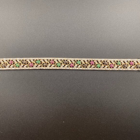 Wheeler Manuf. Sterling Silver Gold Vermeil Ruby Emerald Sapphire 7" Bracelet - Picture 2 of 16